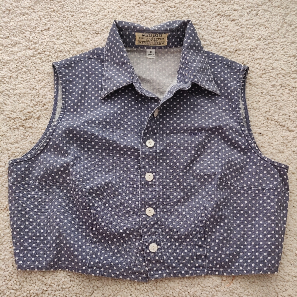 Vintage Guess Denim Vest Star Pattern Size M